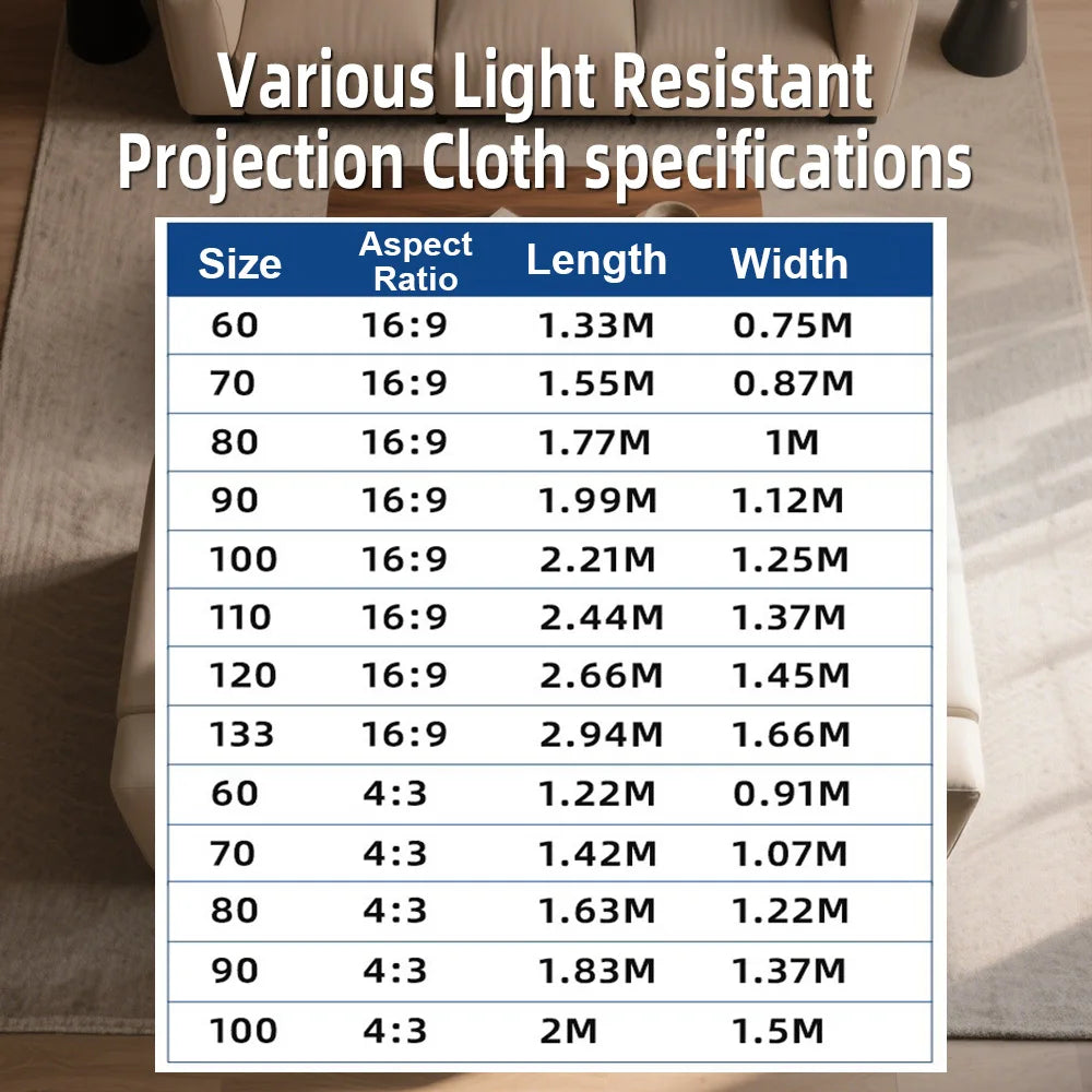 Velec Portable Anti-Light Projector Screen 60/120 Inches Wrinkle-Free Foldable Universal for Home Outdoor Office Accessories