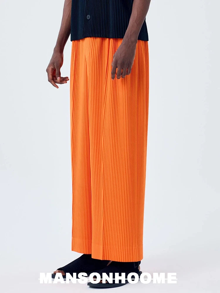 Miyake Fold 2025 Spring/summer New Relaxed Men's Casual Pants Solid Color Seam Wide Leg Pants