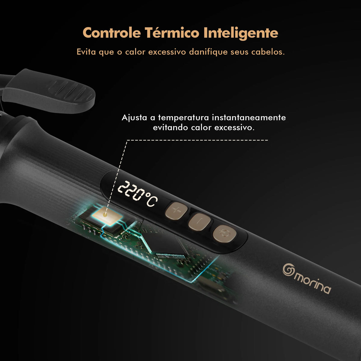 Hair Curler 32mm with LCD Display, Black and Gold, 5 Temperatures (140 °C-220 °C), Ceramic Coating, Bivolt 110-220V
