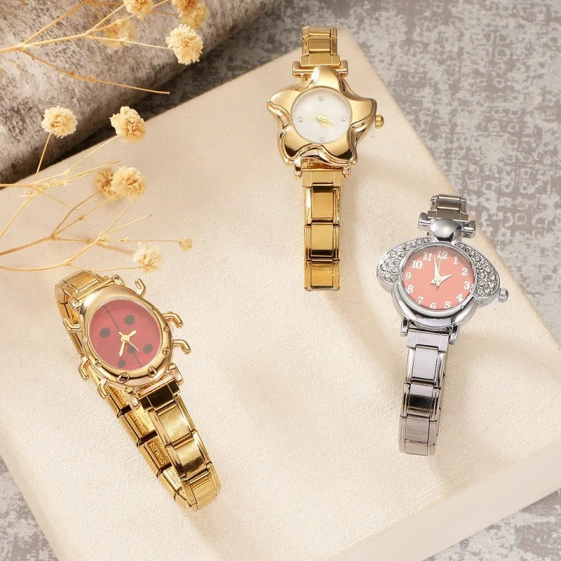 Irregular alloy case Arabic numeral classic dial Stars-shaped diamond-encrusted fashion Stainless Steel Bracelet ladies watch