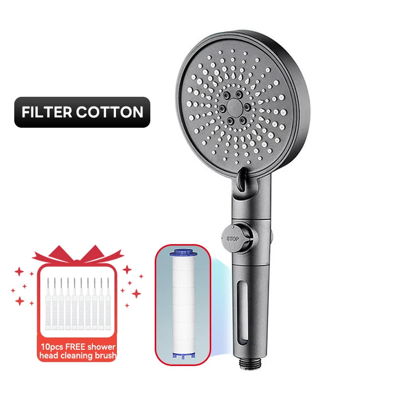 12.5cm Big Panel Shower Head,High Pressure Rainfall Shower Set Water Saving Shower,5 Modes Adjustable Shower Head Bathroom Tools