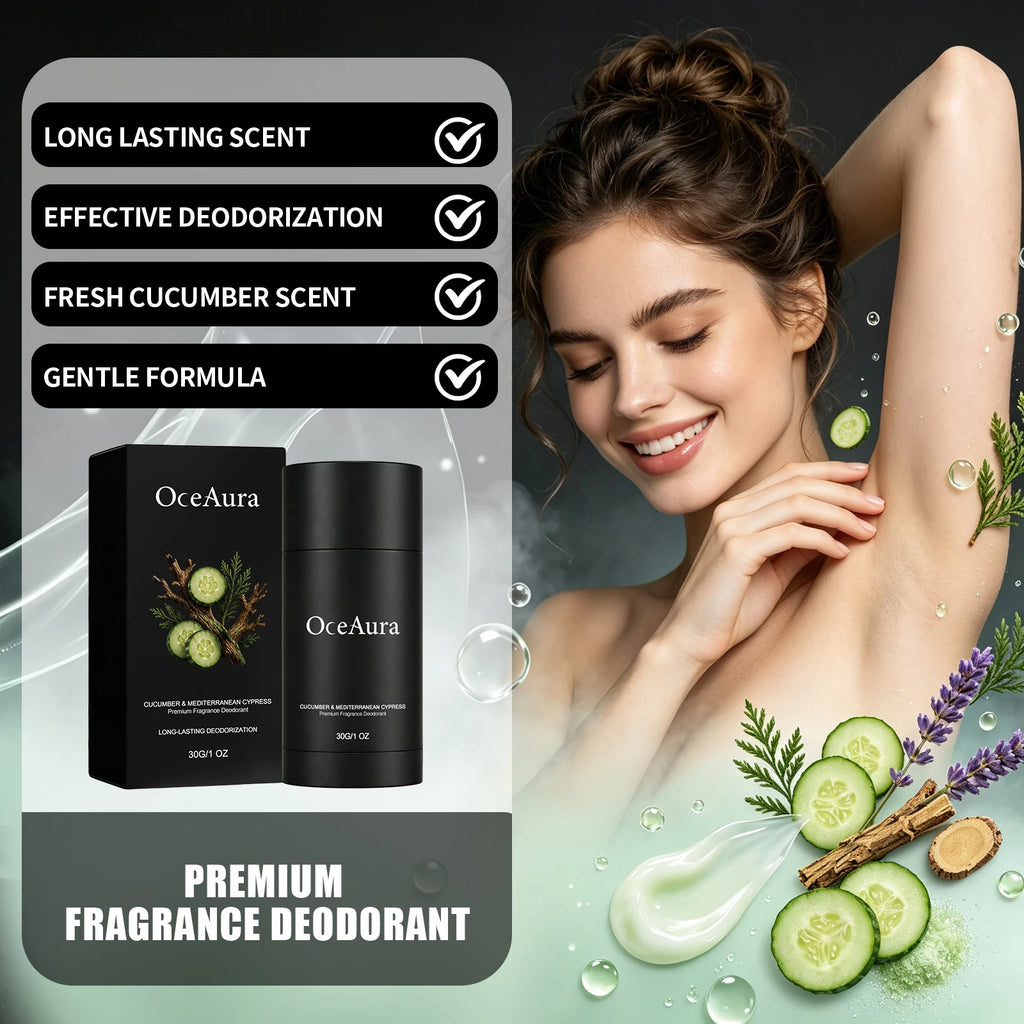 Fresh Woody Deodorant Stick Cucumber Cypress Fragrance Unisex Underarm Care Travel Use Long Lasting Odor Control Body Balm Stick