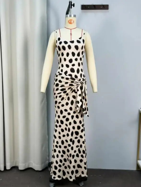 Sexy Printed Polka Dot Dress Retro Sheer Turn-down Collar Button Detachable Scarf Robe 2026 Summer Chic Y2k Women Casual Dresses