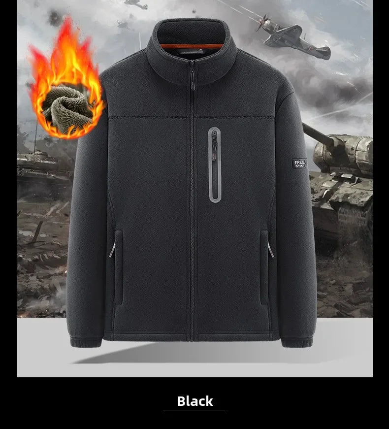 Winter Thickened Windproof Stand Collar Zipper Jacket for Men Casual Outdoor Fleece-Lined Coat Embroidered Men's Warm Jackets