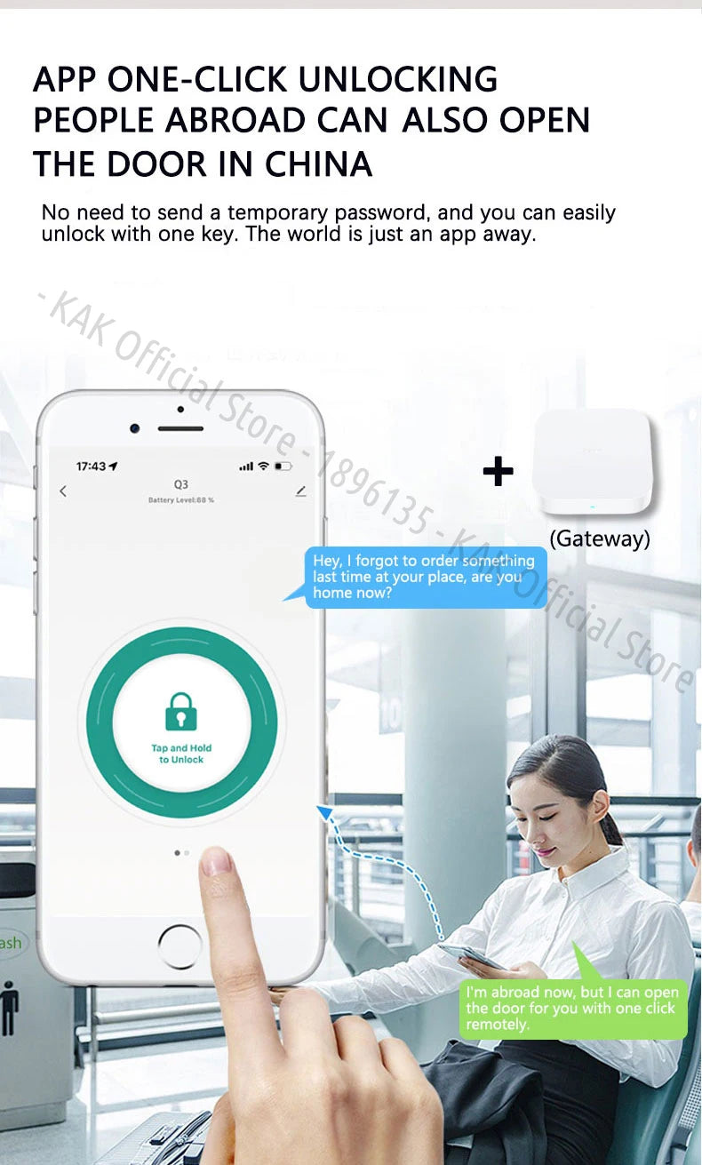 KAK Tuya APP Fingerprint Cylinder Smart Door Lock Electronic Digital Password Code Lock Keyless Remote Control Lock Hardware