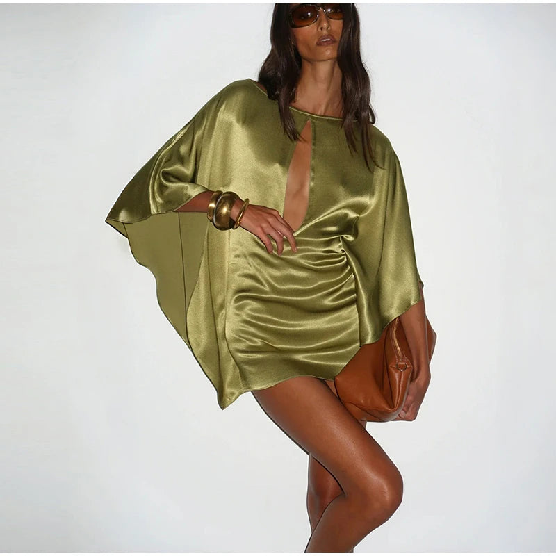 Backless Women Dress Satin Spaghetti Strap Maxi Dresses Back Tail Cowl Drape Front Neck Side Split Hem Elegant Evening Bodycon