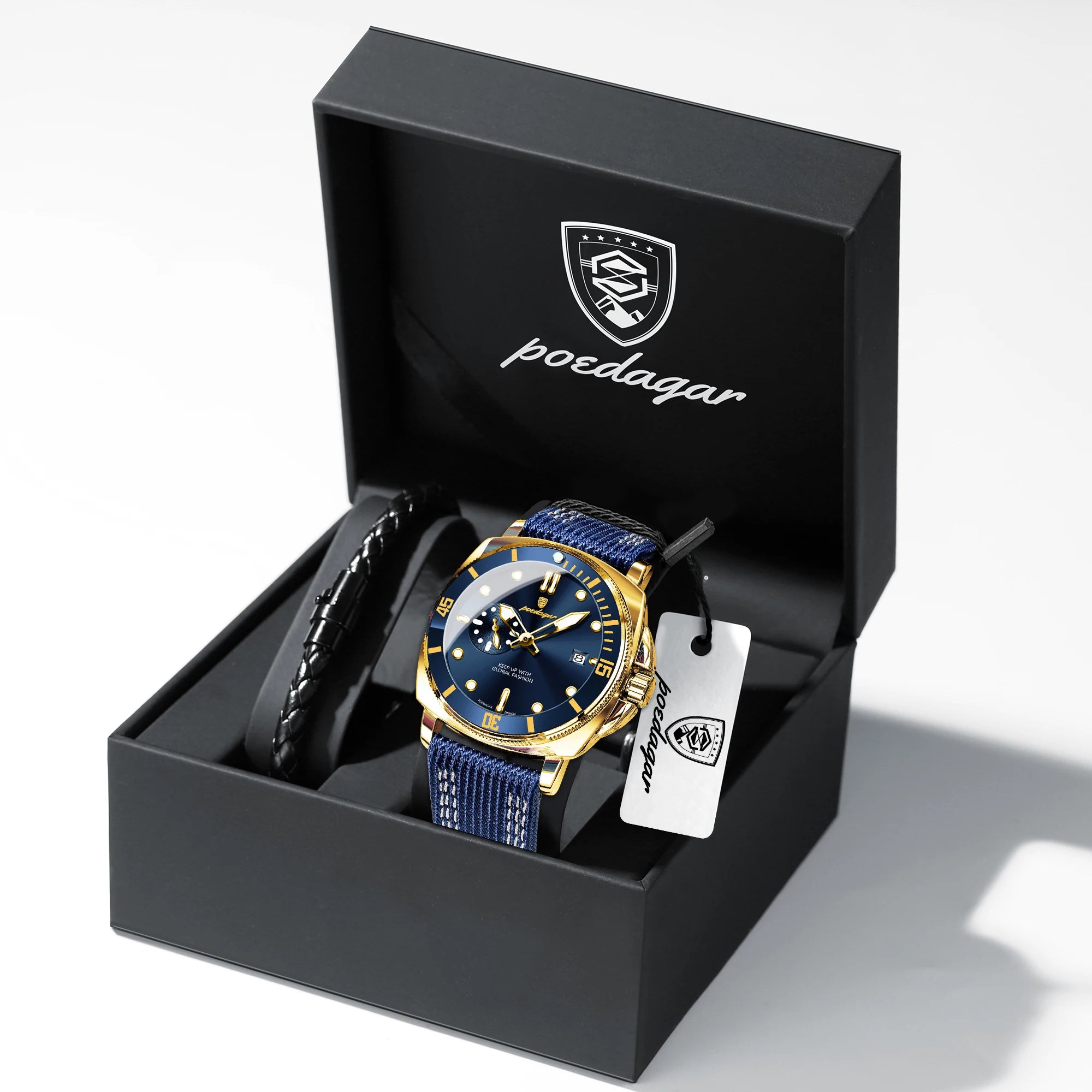 POEDAGAR Sport Military Men Clock Waterproof Luminous Date Top Luxury Watch For Man Nylon Leather Quartz Men's Watches Reloj+Box