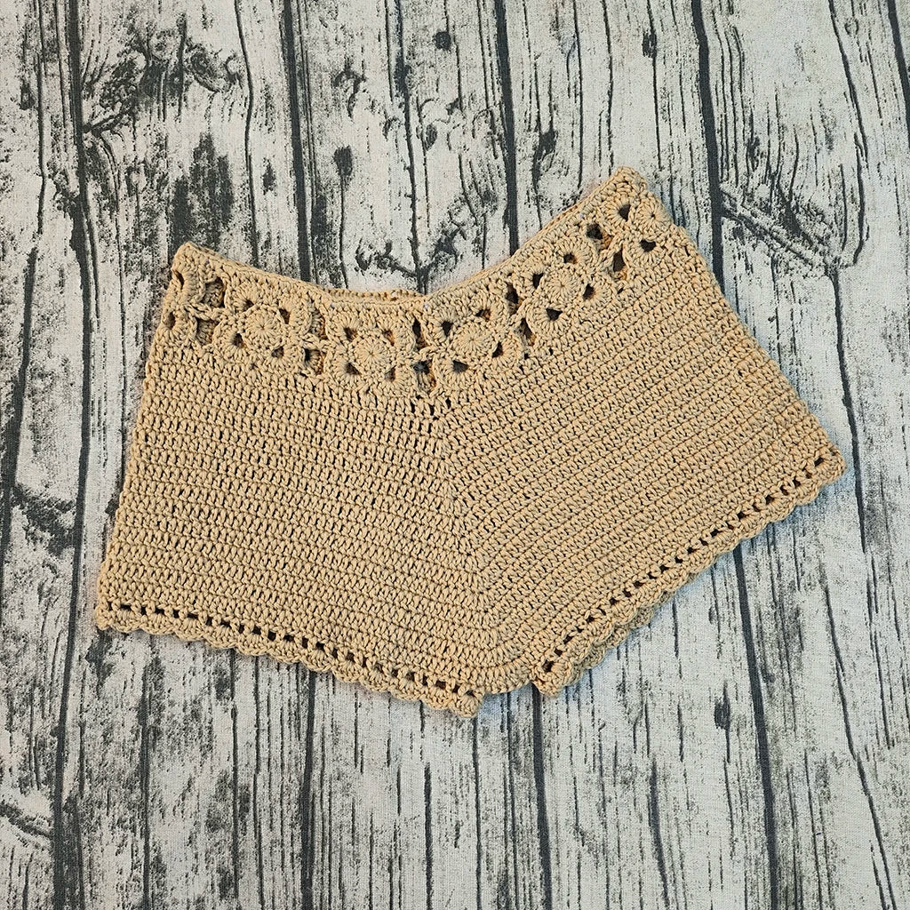 Handmade Attractive Women Openwork Crochet Shorts Stretch Waist Casual Beach Bandage Hot Pants