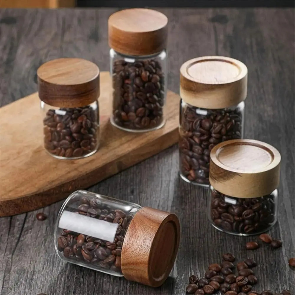 6PCS 10/20/30 ML Wooden Lid Mini Glass Bottles Food Grade Transparent Small Spice Jars Sealed Golden Bean Bottle