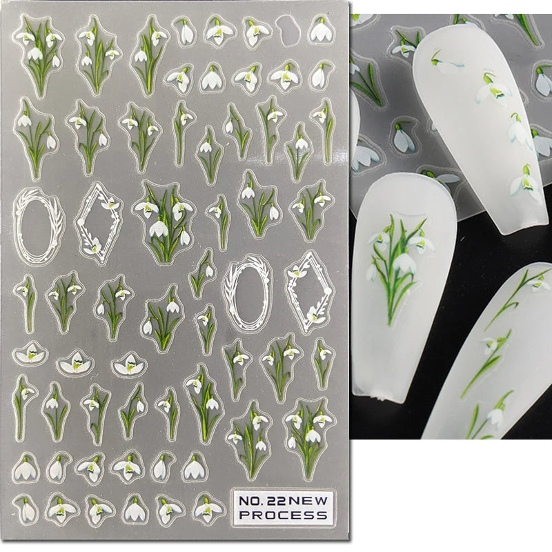 3d Nail Art Ultrathin Decals Blue Pink Blossom Florals Flowers Leaves Nail Stickers Decoration For Nail Tips Beauty