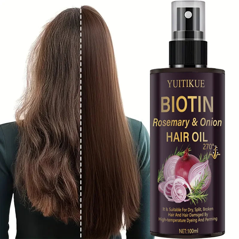 YUITIKUE Biotin Rosemary Onion Hair Oil 270° Heat Protection Nourishing Repair for Dry Split Damaged Hair Care