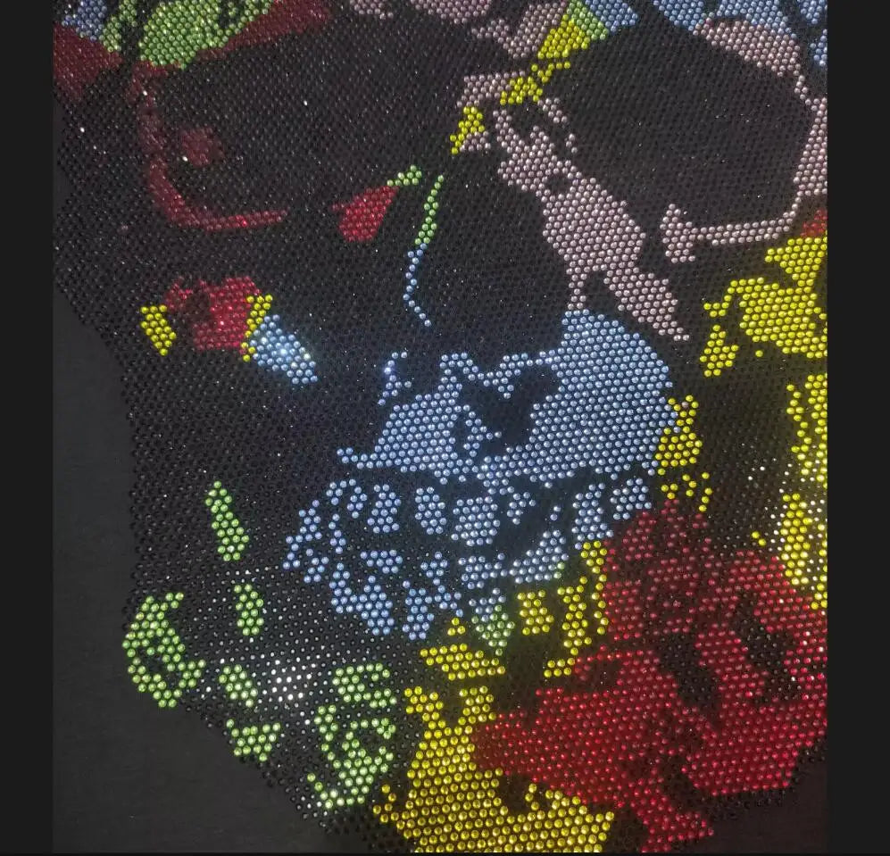 2025 Summer New Luxury Men's Fashion Skull Design Rhinestones T-Shirt Pure Cotton Crew-Neck Casual High Quality