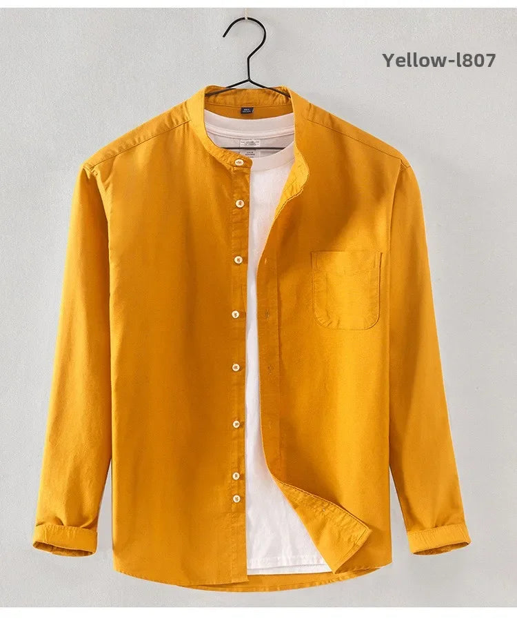 2027 Cotton Stand-up Neck Oxford Spinning Anti-wrinkle Casual  Spring  Autumn New Men's Shirt Jackets  Long Sleeve Shirt Men's