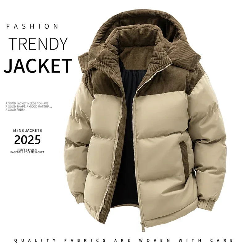 Winter Men Waterproof Windproof Casual Jacket Mens Puffer Hooded Fashion Jacket Man Outdoor Loose Thick Jacket Windbreaker Parka