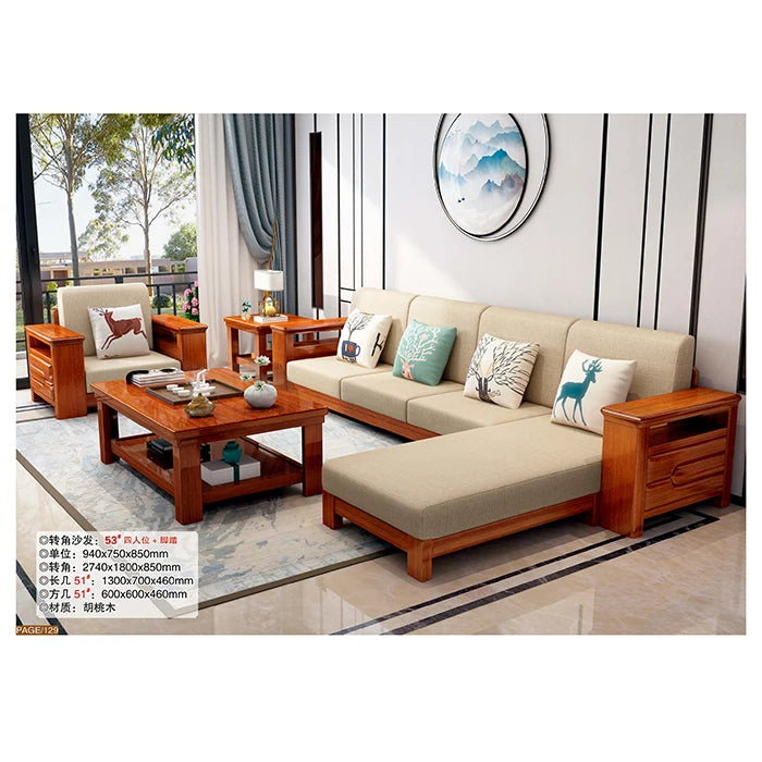For Fashionnal Design Customized Corner Living Room Furniture Frame Wooden Sofa Set