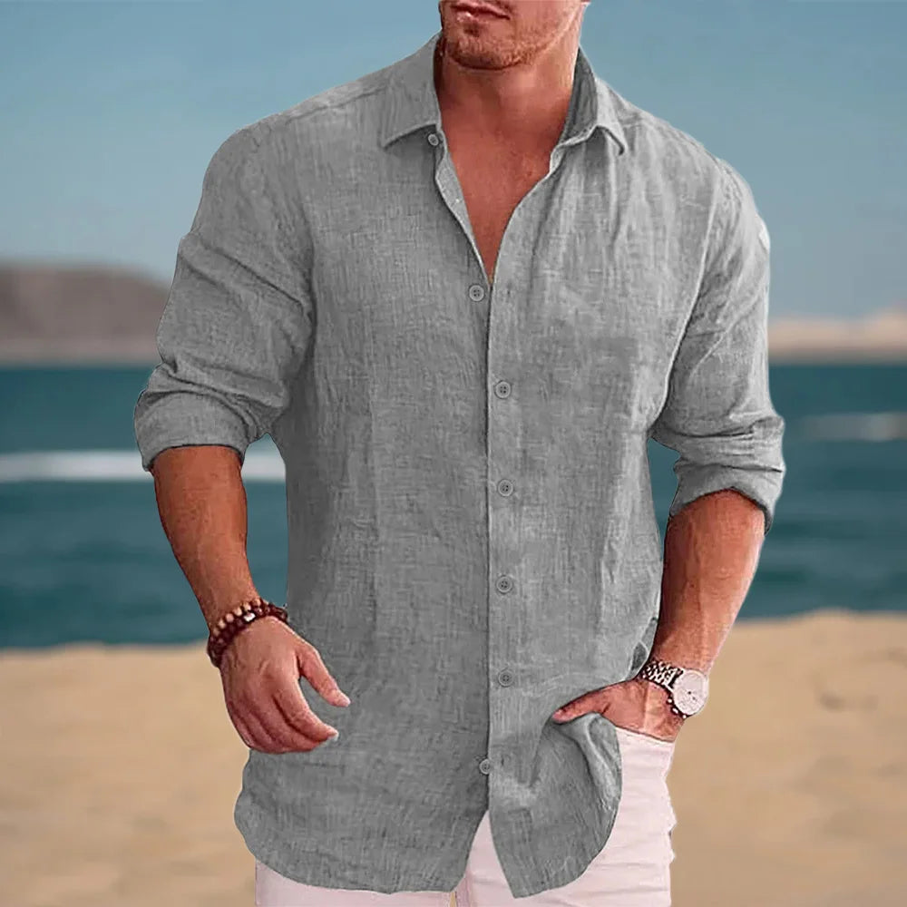 Autumn Hot Sale Men's Long Sleeve Shirt Cotton Linen Breathable Solid Color Casual Style Plus Size Dailywear Men's Linen Shirt