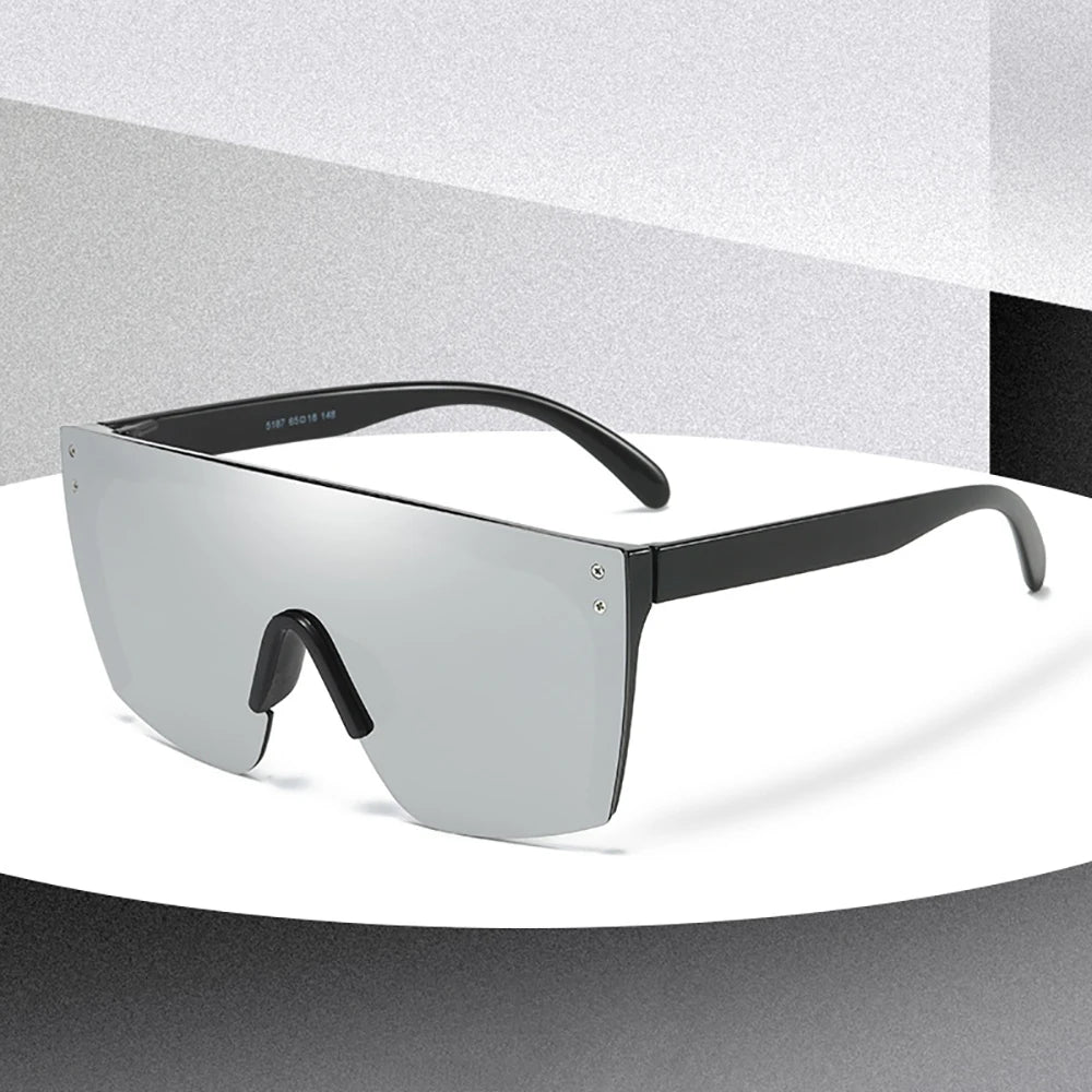 Men's sunglasses Mirrored Oversized Rimless Sun Glasses for Men Women Flat Top Shield Wrap Square UV400