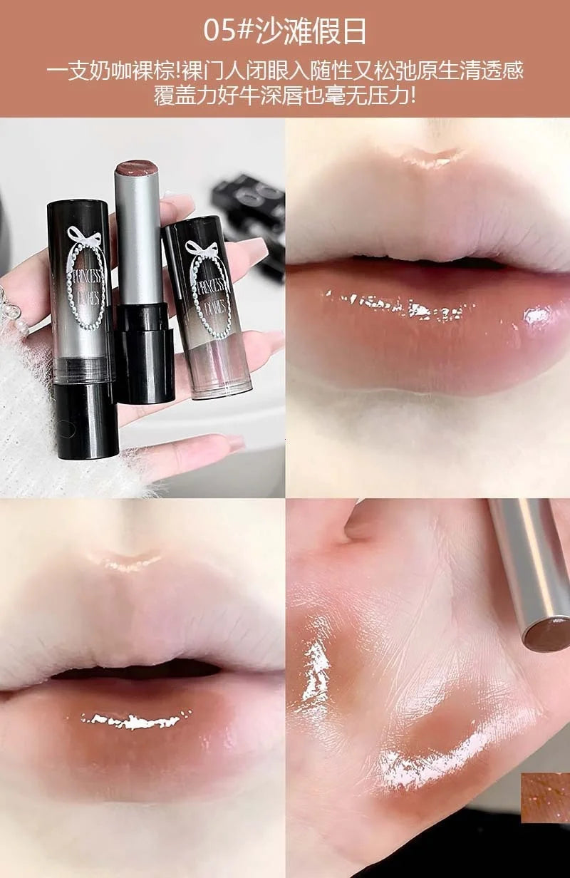 Pink Crystal Mirror Glass Solid Lip Gloss Round Tube Water Light Lipstick Clear Jelly Lip Glaze Nude Brown Moisturizing Lip Tint