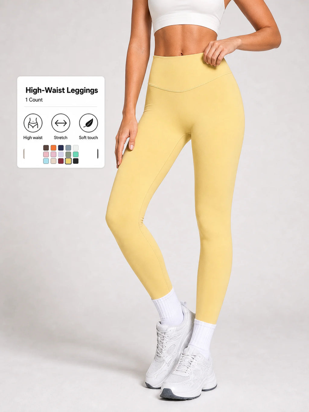 Women High Waist Yoga Pants Soft Stretch Leggings Tummy Control Fitness Gym Running Workout Sports Trousers