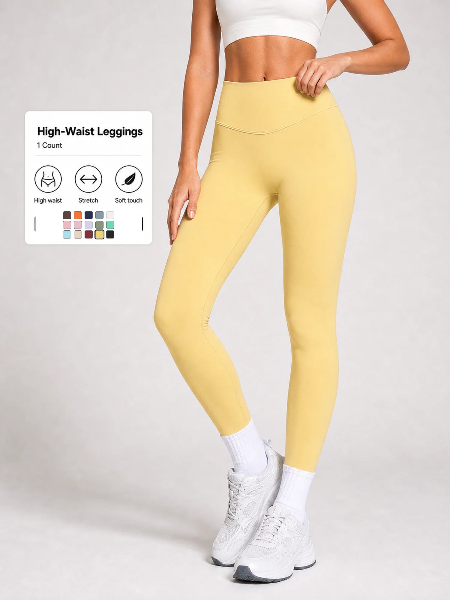 Women High Waist Yoga Pants Soft Stretch Leggings Tummy Control Fitness Gym Running Workout Sports Trousers