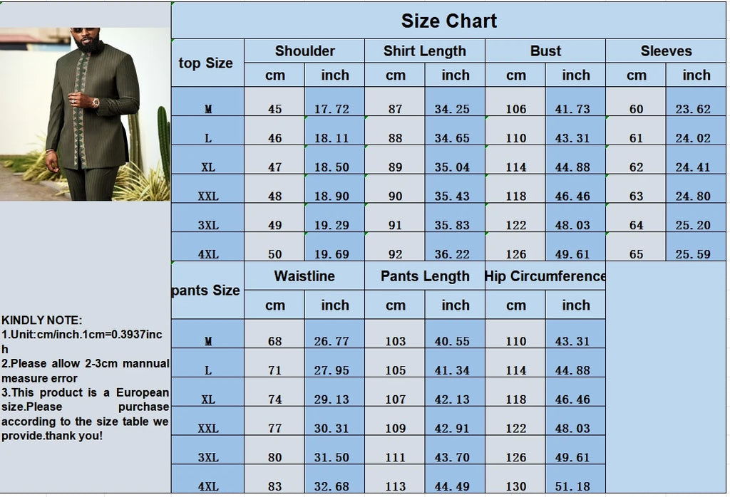 2024 Luxury Men's Suit Set Kaunda Suit Tuxedo Outfits Pocket Top Pants African Ethnic Wedding Gentleman 2pcs Sets Suit Outfits