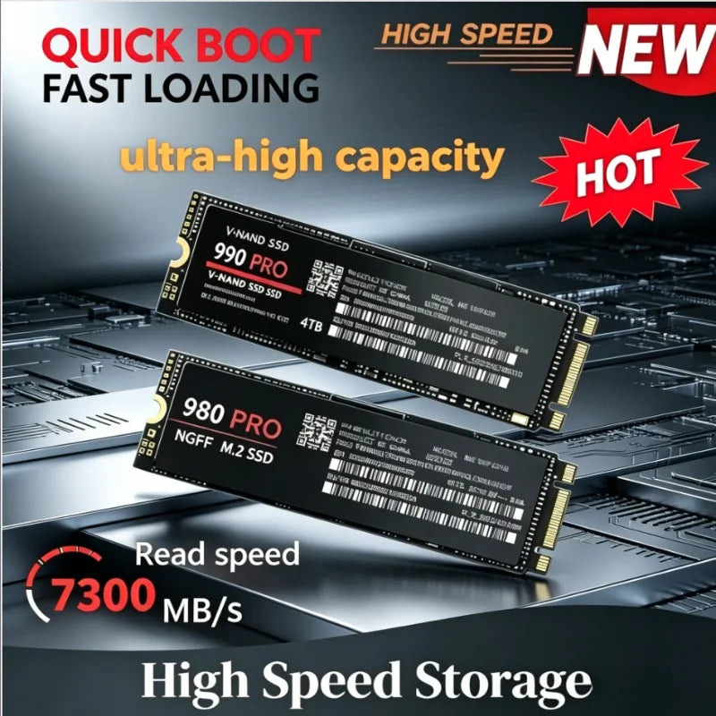 【Brand+】New 980Pro 990Pro for Laptop Desktop PC SSD Internal Solid State Drive M.2 NGFF PCIe 4.0 High Speed Up to 7400MB/s