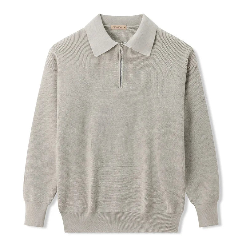 Spring Autumn Men's Turn-Down Collar Pullovers Long Sleeve Knitted Sweater Half Zipper Solid Casual Pullovers Man Loose Knitwear