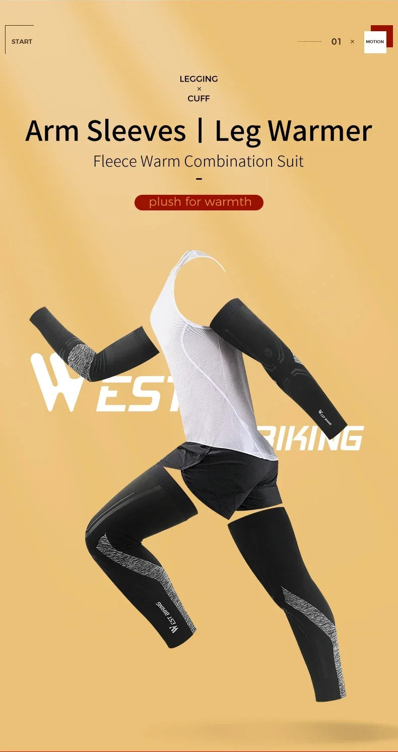 WEST BIKING Sports Compression Leg Sleeves Men Women MTB Winter Fleece Leg Warmers Men Women Cycling Running Basketball Leggings