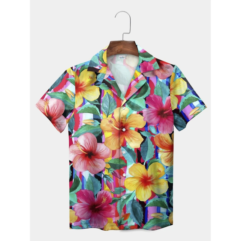 Tropical Plant Leaves Palm Tree Leaves Casual Shirt Botanical Print Light Color Shirt Pattern Men's Short Sleeve Hawaiian Shirts
