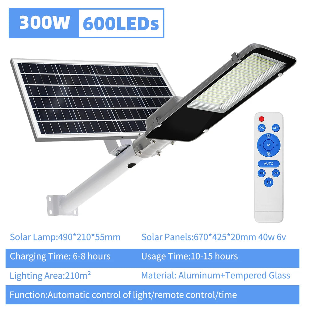 300W Solar Street Light Outdoor Super Bright High-efficial Solar Panel Remote Control Street Light IP67 Waterproof