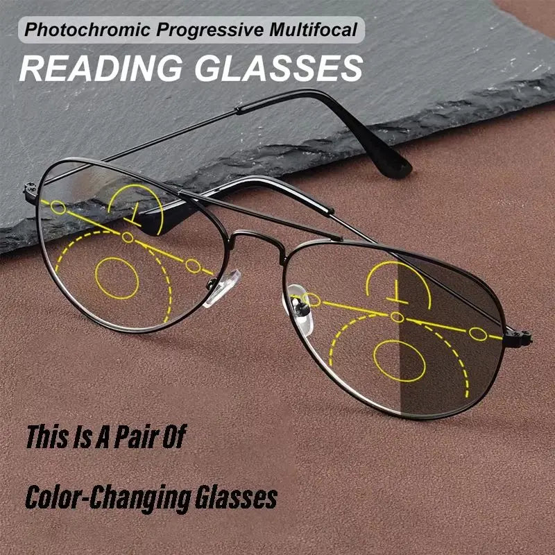 Large Frame Photochromic Progressive Reading Glasses Men Chameleon Glasses Male Change Color Sun Glasses Driver Diopters Eyewear