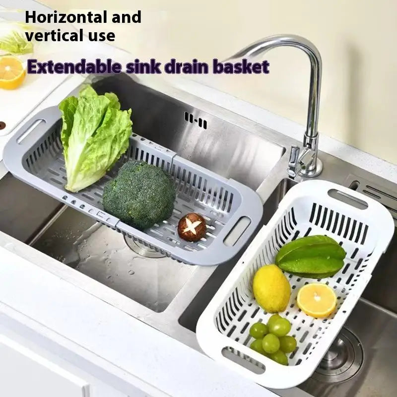 Kitchen Organizer Soap Sponge Holder Sink Rack Telescopic Drain Rack Adjustable Vegetable Drain Basket Kitchen Organizer Gadgets