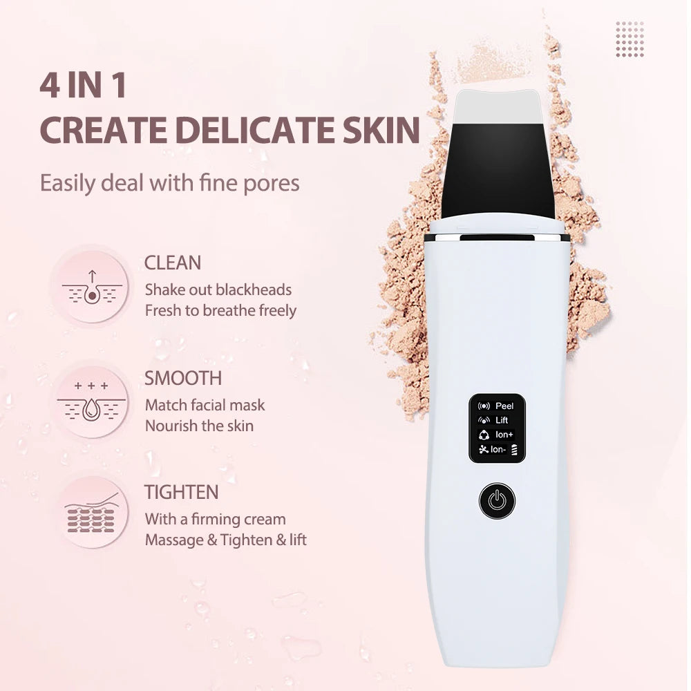 Ultrasonic Skin Scrubber EMS Face Massager Blackhead Remover Facial Cleanser Peeling Shovel Face Lifting Tool Spatula Cleansing