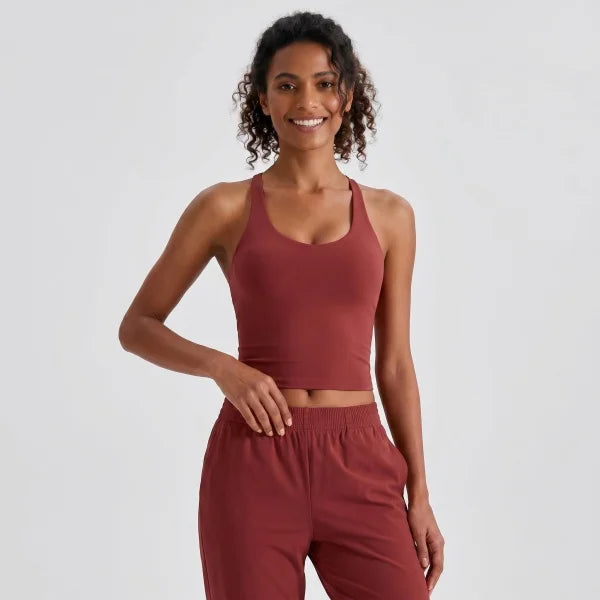Longline Yoga Tank Top with Built in Bra Women Quick Dry Gym Camisole Workout Shirts Soft Slim Fit Sports Vest Athleisure