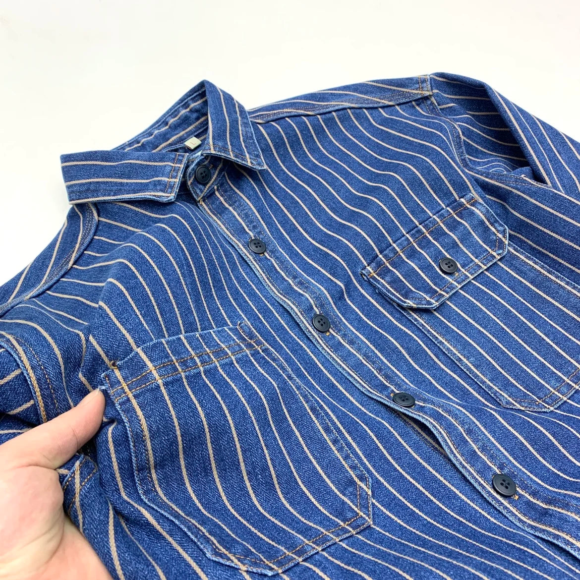 2025 Autumn New American Retro Heavyweight Striped Denim Shirt Jacket Men's 100% Cotton Washed Old Fashion Loose Casual Coat