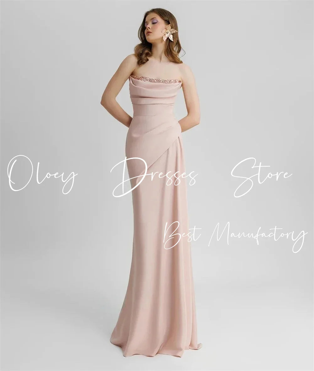 OLOEY Modern Style Formal Evening Dress Wear Strapless A Line Heavy Handmade Beaded Wedding Party Dress Prom Gown Custom Boho
