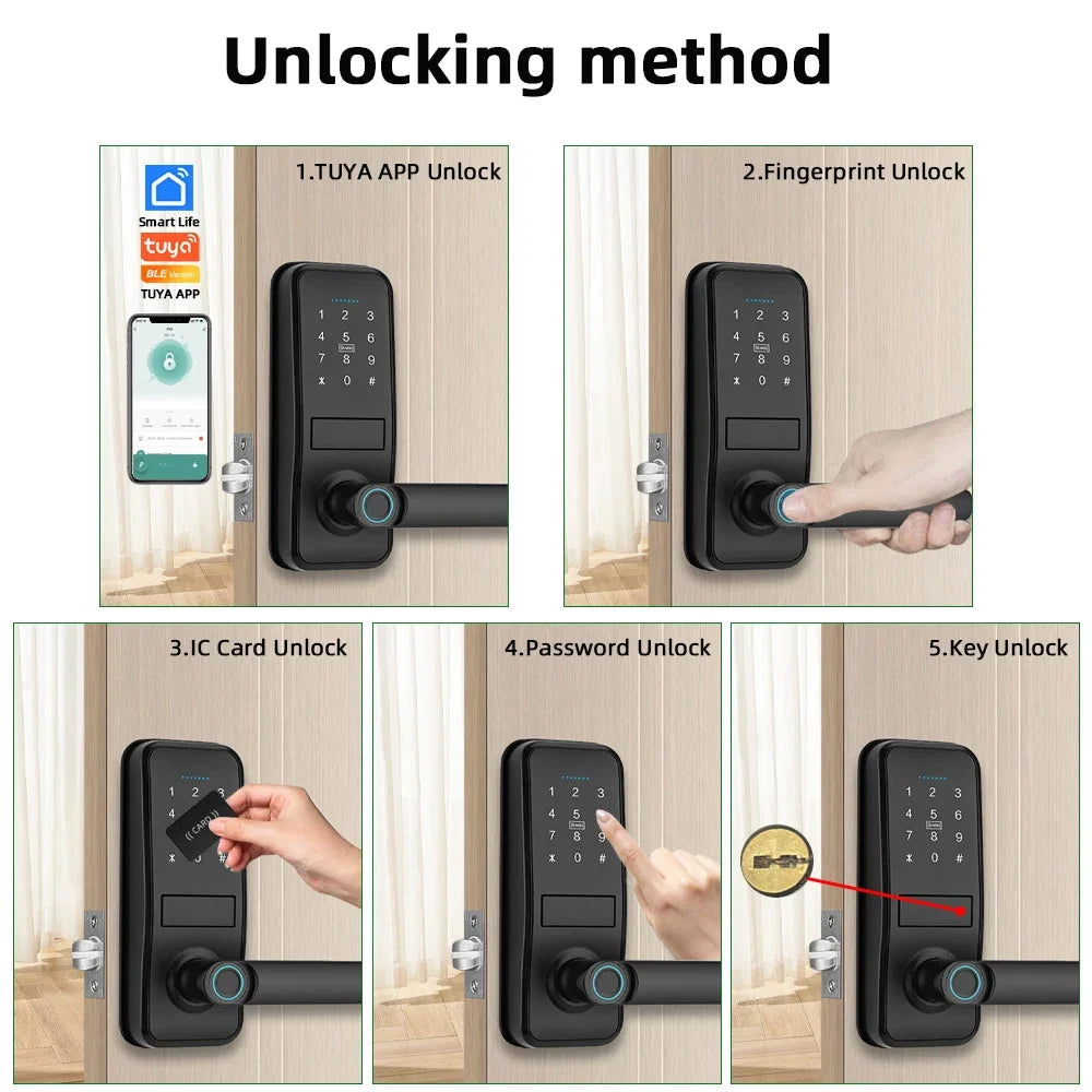 CDOK P13 Smart Biometric Fingerprint Door Lock Electronic Door Lock Tuya/Smartlife App Set Fingerprint/ Password/ Card Unlock