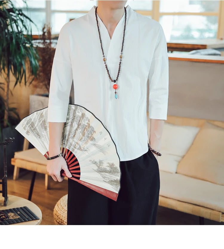 Summer Kimono Japanese Style Short Sleeve Men New Half-sleeved Cotton Linen Breathable Men Clothing T-shirt Japanese Yukata Tops