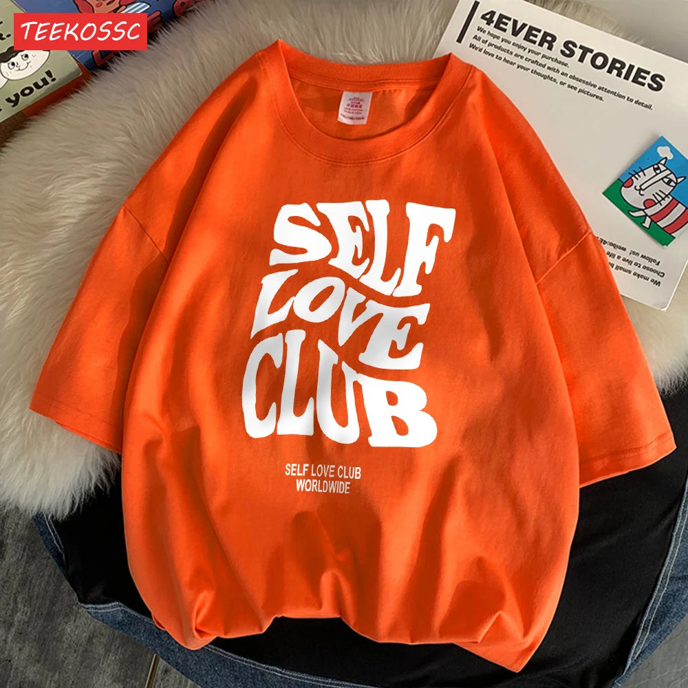 Self Love Club Worldwide Printed Tee Clothing Boy Versatile Funny Tees Aesthetic Pattern T-Shirt Oversized Design Clothing