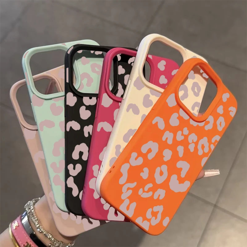 For iPhone 18 17 16 15 14 13 12 11 Pro Max Case Pink Leopard Print Lichee Pattern Silicone Cover For iPhone XS XR 16 Plus Fundas