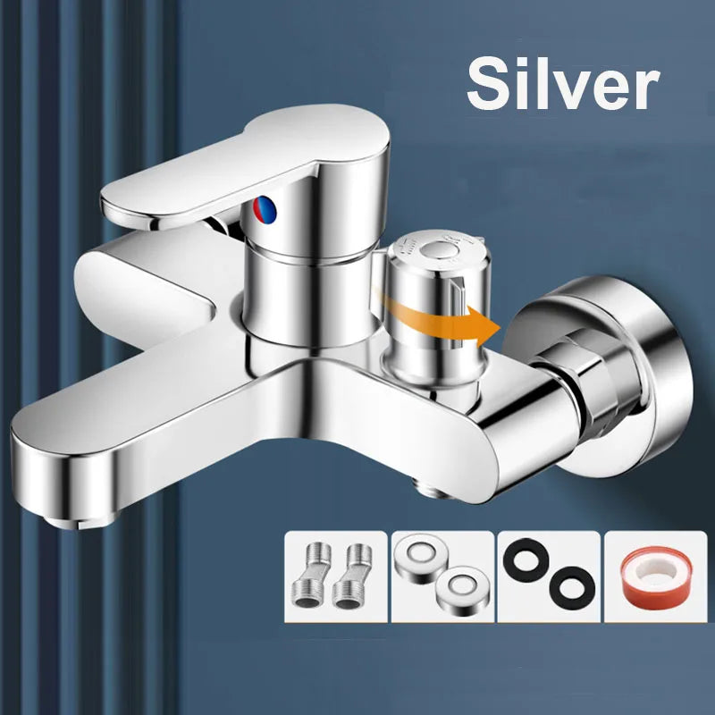 Chrome Bathroom Shower Faucet Brass Wall Mounted Hot Cold Water Dual Spout Mixer Tap For Bathroom Splitter Bath Shower Basin