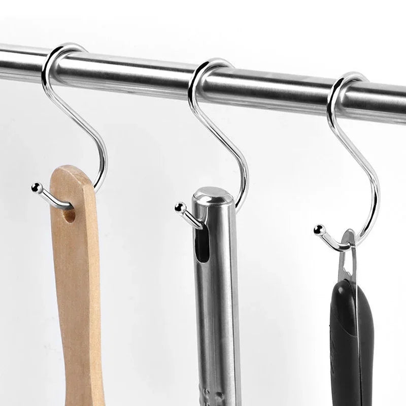 2/10Pcs S-Shape Hook Stainless Steel Clothes Bags Towels Plants Hanging Rack Multi-function Kitchen Bedroom Railing Hanger Hook