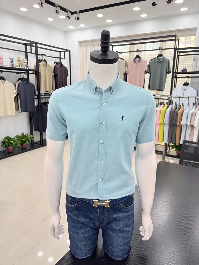 100% cotton short sleeve shirt summer classic solid color luxury brand Paul embroidery fashion business golf casual men's wear