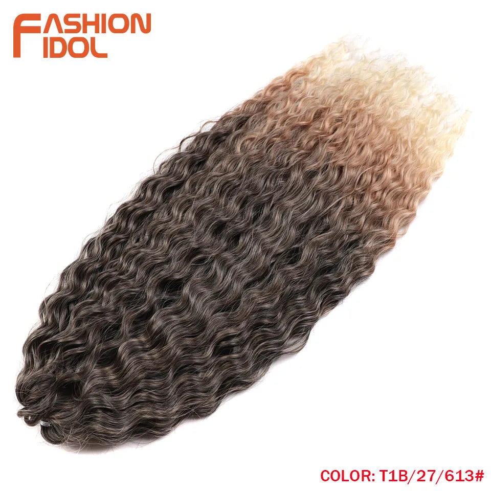 FASHION IDOL 24 Inch Ariel Hair Synthetic Crochet Curly Hair Water Wave Braid Hair Ombre Pink Deep Wave Braiding Hair Extensions