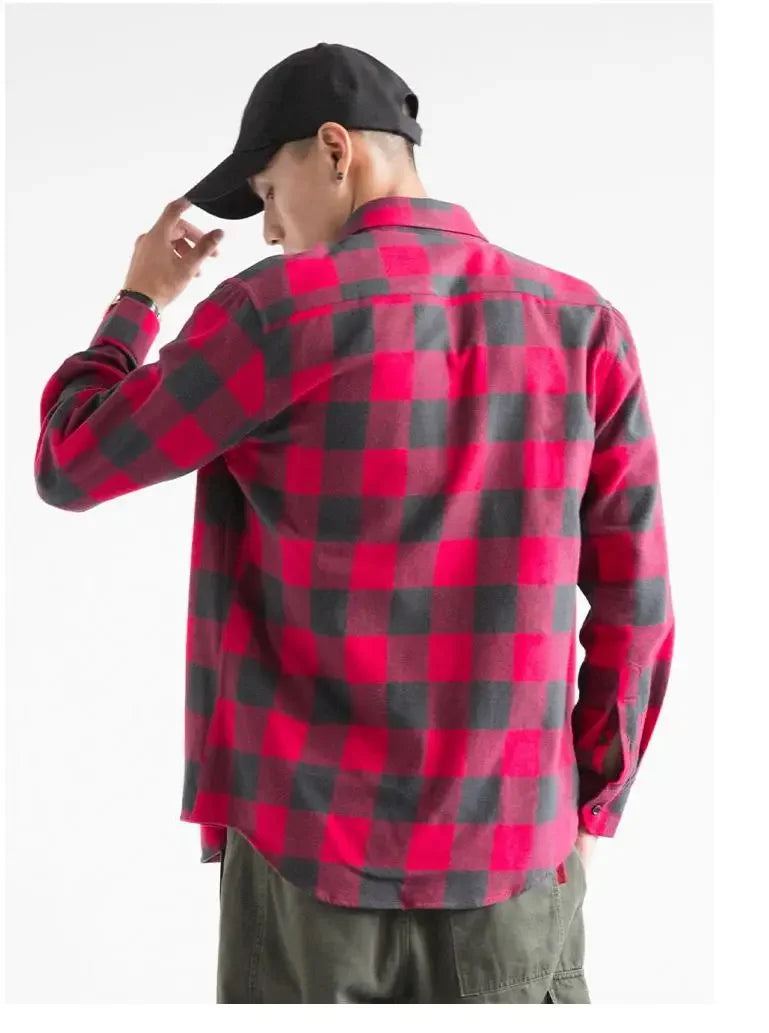 2026 100% Cotton New Male Casual Long Sleeve Warm Man Clothes Flannel Plaid Shirt Men Plus Size 3XL 4XL