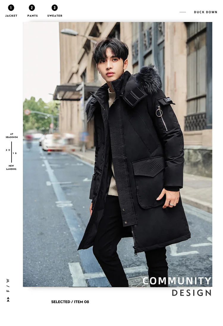 Men's New Korean Version Thick Parka Over the Knee Men's Mid to Long Style Trendy Handsome Men's Coat High Quality Design Parkas