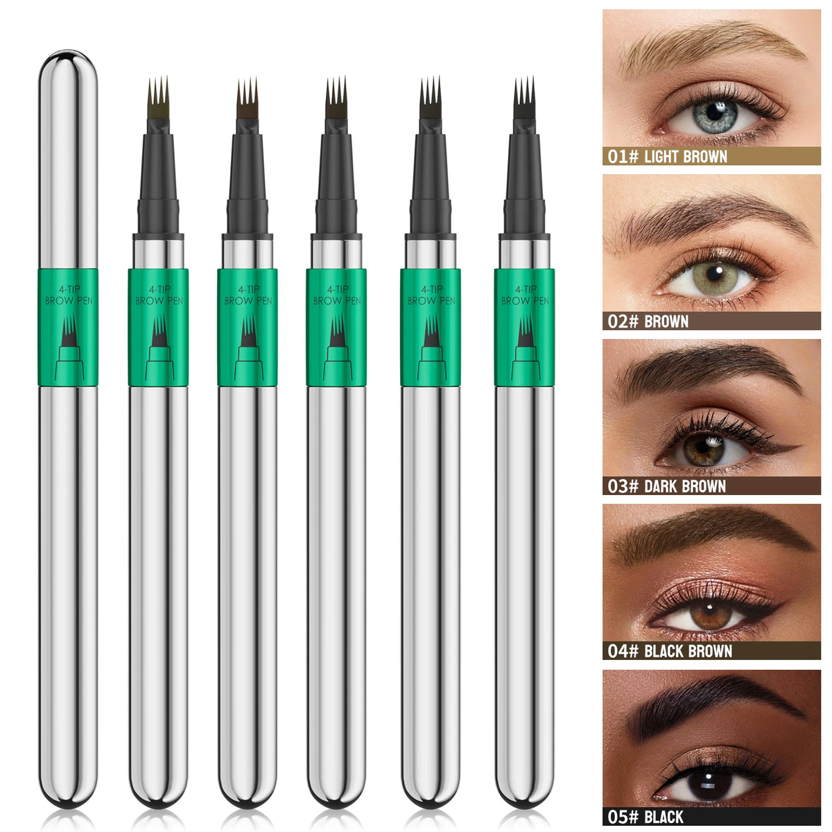 4-Tip Eyebrow Pen, 4 Heads Design, Wild Brow, Long Lasting, Smudge Proof, Waterproof Sweat Resistant Anti-transfer Cosmetic