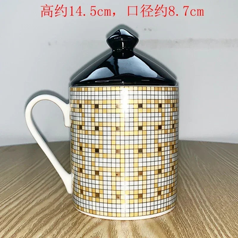 Creative Ceramic Lovers Mug Geometric Pattern Western Food Afternoon Tea Breakfast Cup Coffee Cup Home Decoration Modern