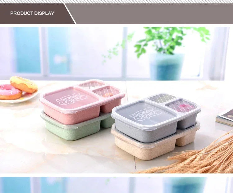 1-3pc Straw Lunch Box Portable Bento Box With Compartment Picnic Bento Box Fruit Container Microwave Oven Dinnerware for Student