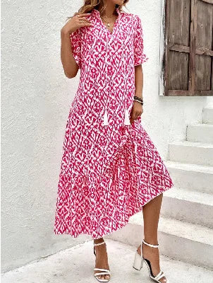 FALL Summer New 2026 Women's Casual Sweet Loose Sexy V-neck Drawstring Fashionable Printed Long Sleeved Boho Bohemian Dresses